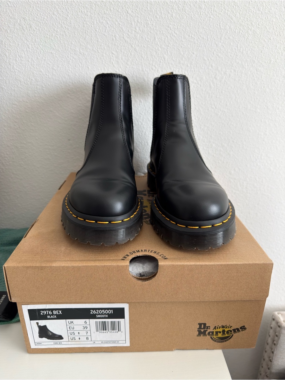 Dr. Martens Black Leather Chelsea Boots with Yellow Stitching